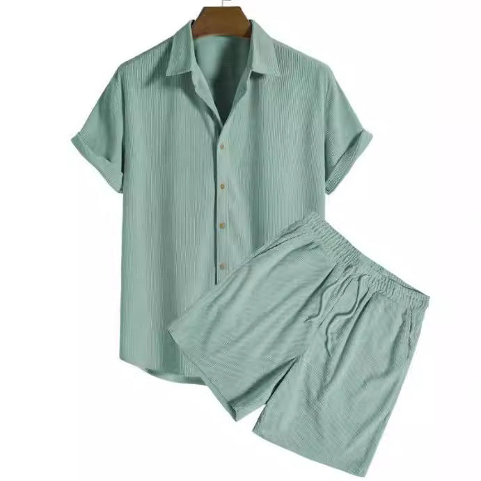 Men's Corduroy Short Sleeve Shirt and Shorts Set