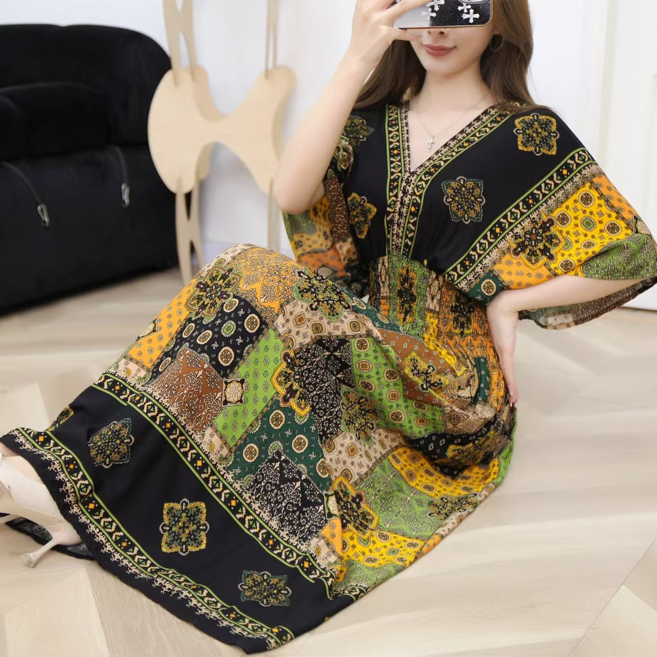 V-neck beach vacation dress