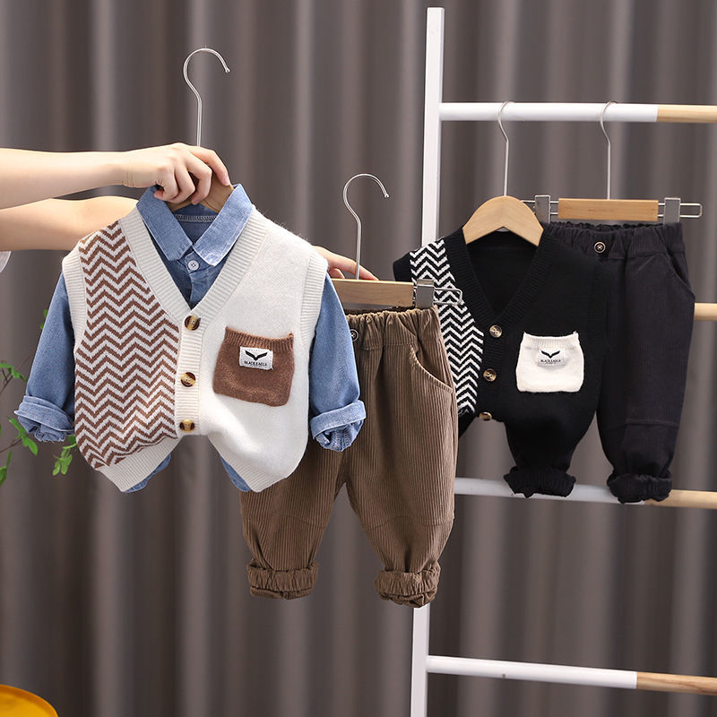 Boys' Cotton Sweater Vest Three-Piece Set