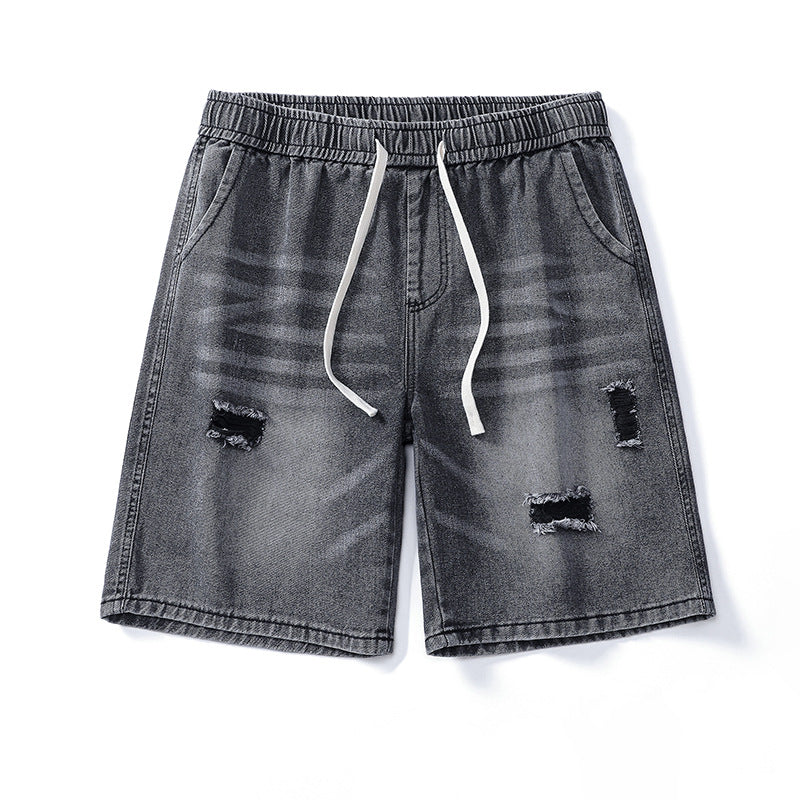Men's Vintage Blue Denim Shorts with Ripped Details