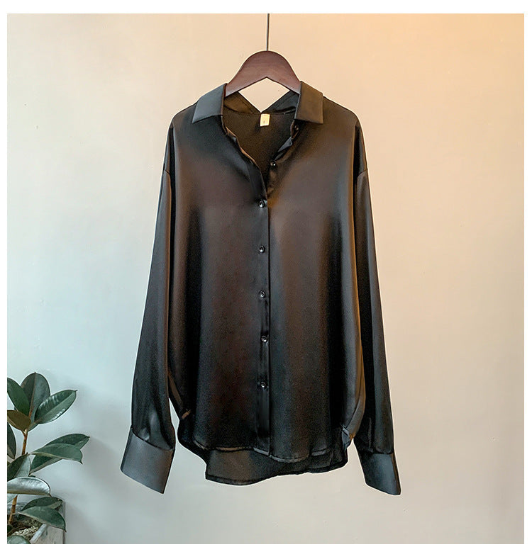 Long-sleeved satin shirt for women