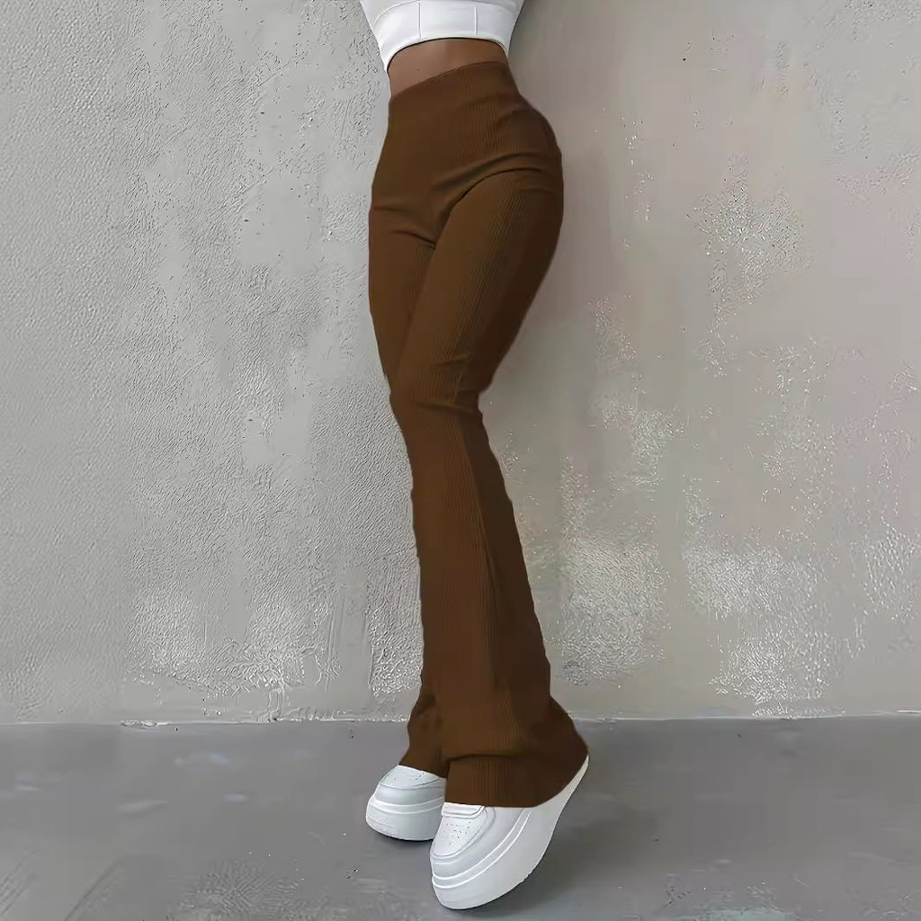 Solid color high waist fashion trousers
