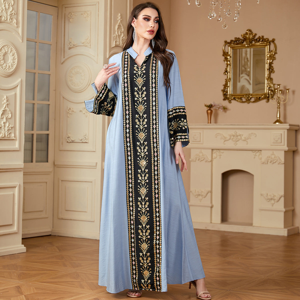 Muslim embroidery patchwork long dress
