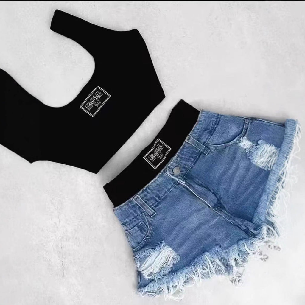Slim Fit Denim Shorts and Top