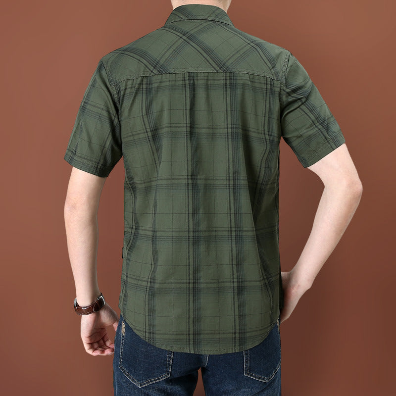 Men's Plaid Short Sleeve Cotton Shirt