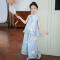 Girls' Chinese Style Sleeveless Wide-Leg Pants Two-Piece Outfit