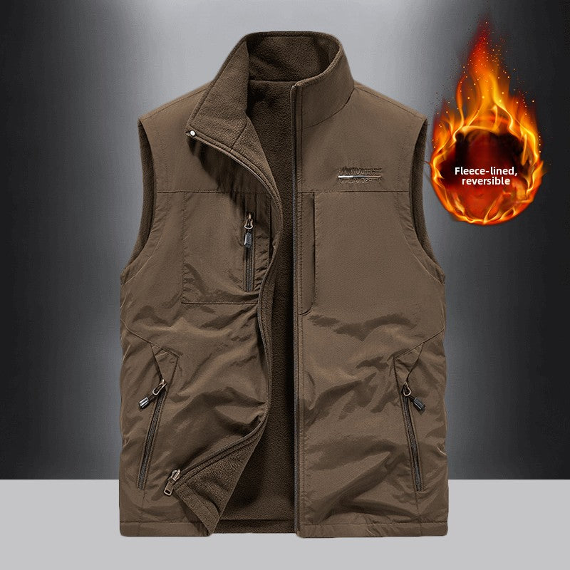 Reversible Fleece-Lined Multi-Pocket Vest for Men