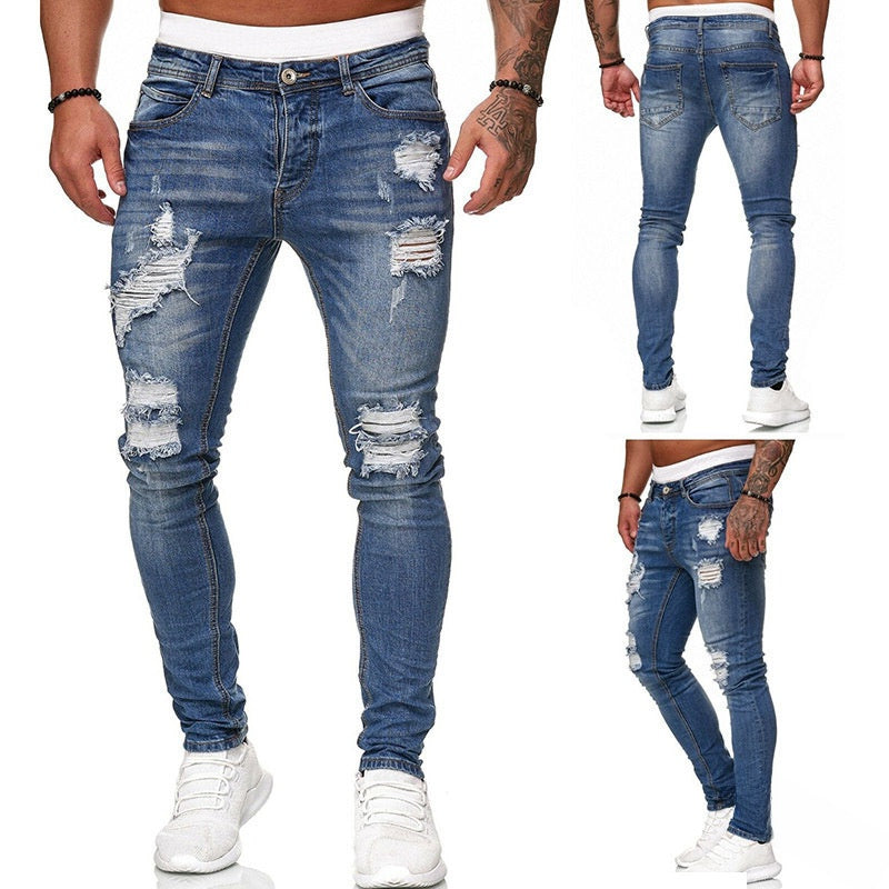 Hole-in-the-side denim ankle jeans