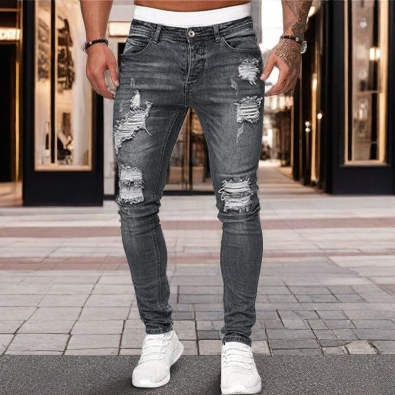 Hole-in-the-side denim ankle jeans