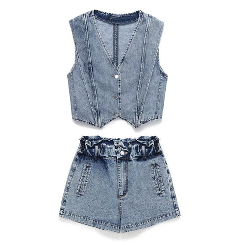 Denim vest shorts set