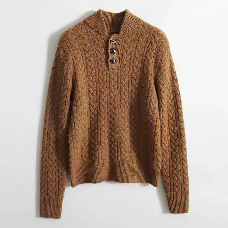 Solid Color Knit Sweater Women Retro Stand Collar Pullover