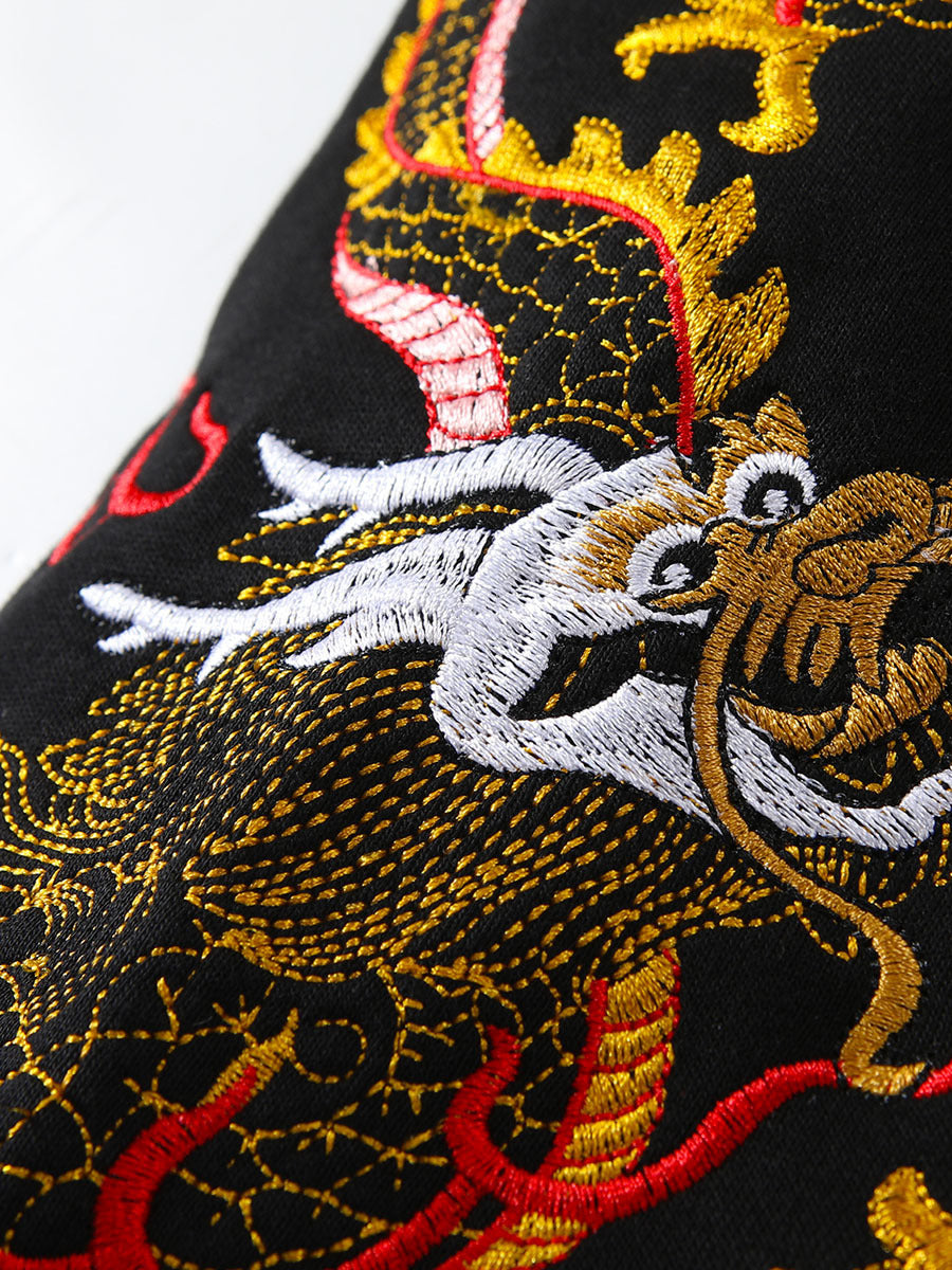 Chinese style embroidered dragon-patterned hoodie