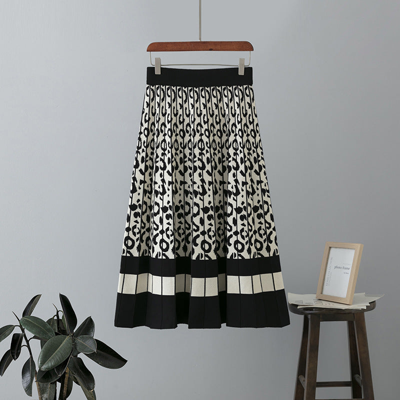 Women's A-Line Pleated Knitted Skirt