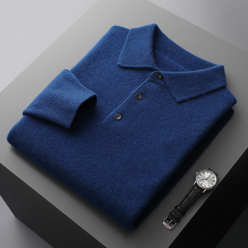 Men's Pure Wool Polo Collar Knit Sweater