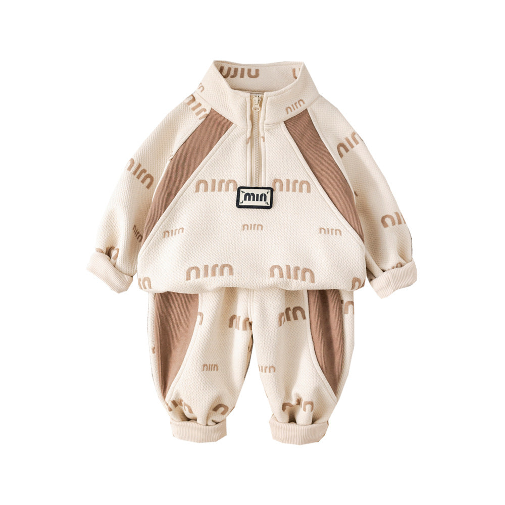 Children's Jacquard Letter Half-Zip Two-Piece