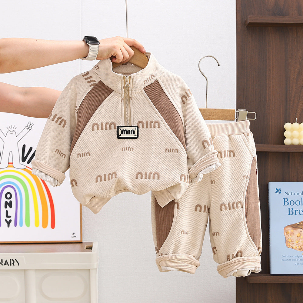 Children's Jacquard Letter Half-Zip Two-Piece