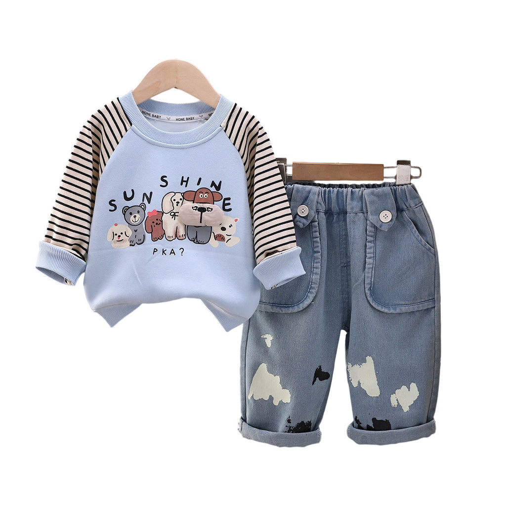 Green and black striped top children's set
