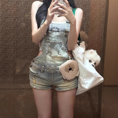 Women's denim overall shorts