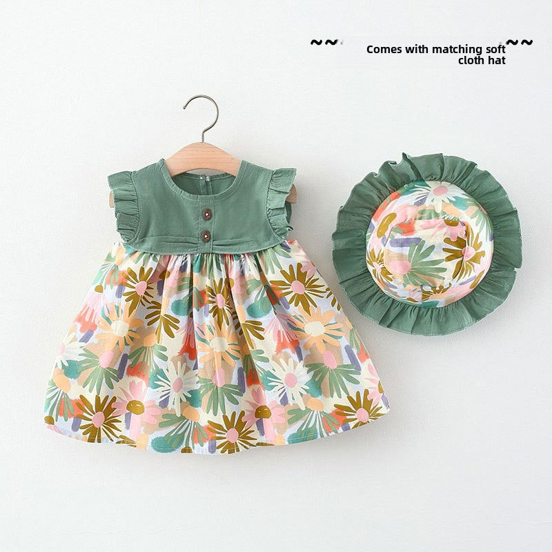 Girls' Floral Summer Dress with Hat