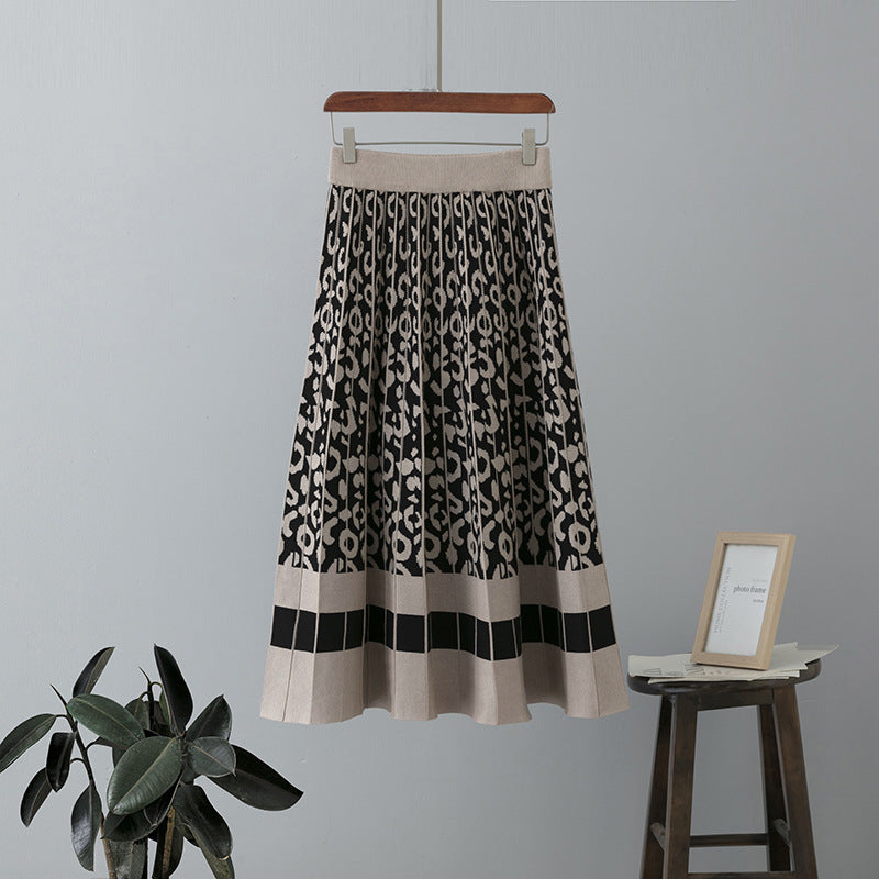 Women's A-Line Pleated Knitted Skirt