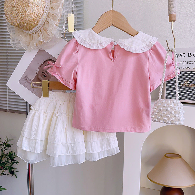 Girls' Summer Bubble Sleeve Outfit