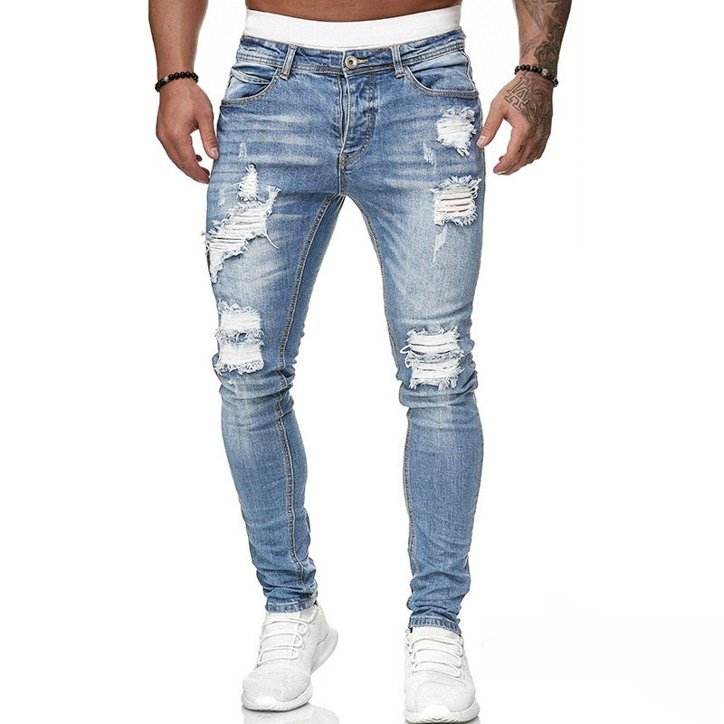 Hole-in-the-side denim ankle jeans