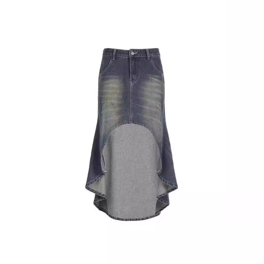 Retro High Waist Fishtail Denim Skirt