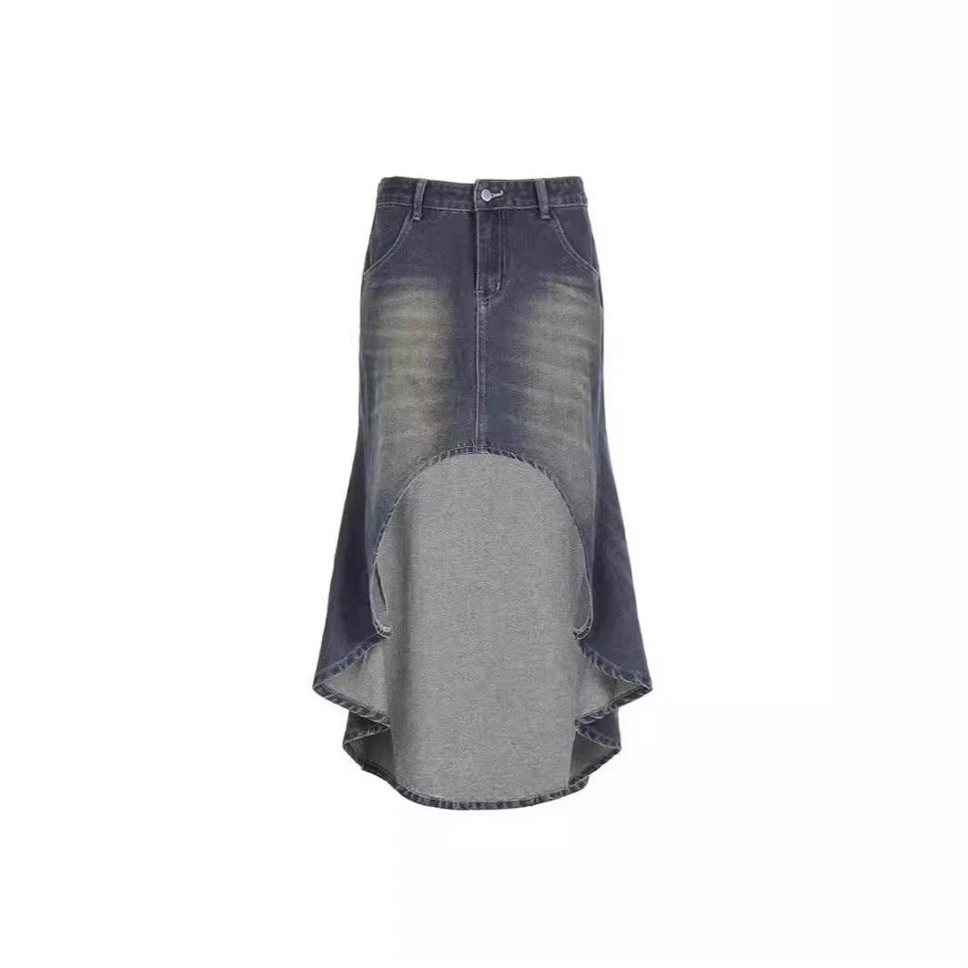 Retro High Waist Fishtail Denim Skirt