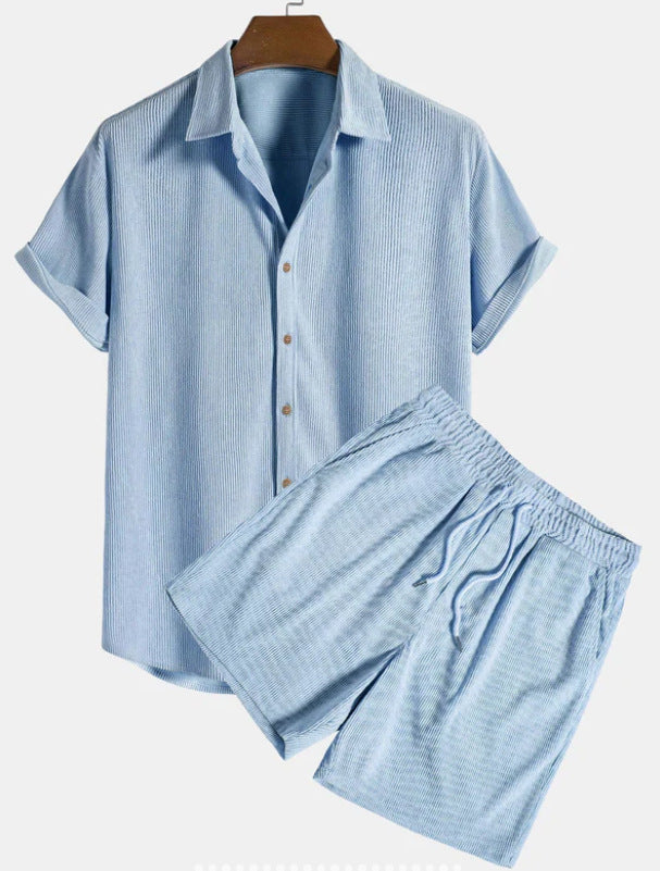 Men's Corduroy Short Sleeve Shirt and Shorts Set