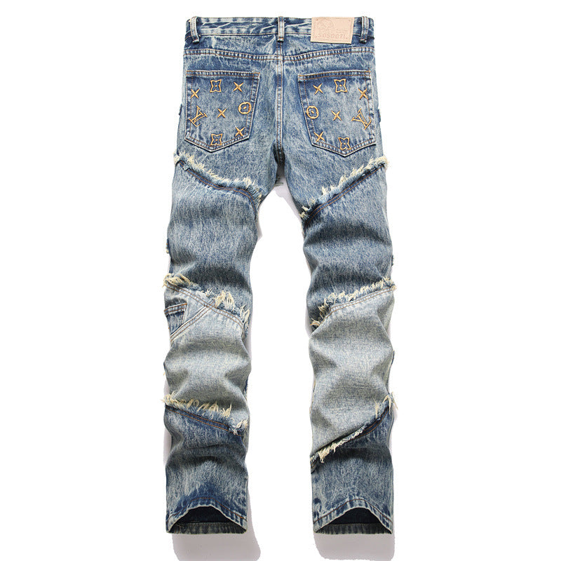Letter-stitched denim jeans