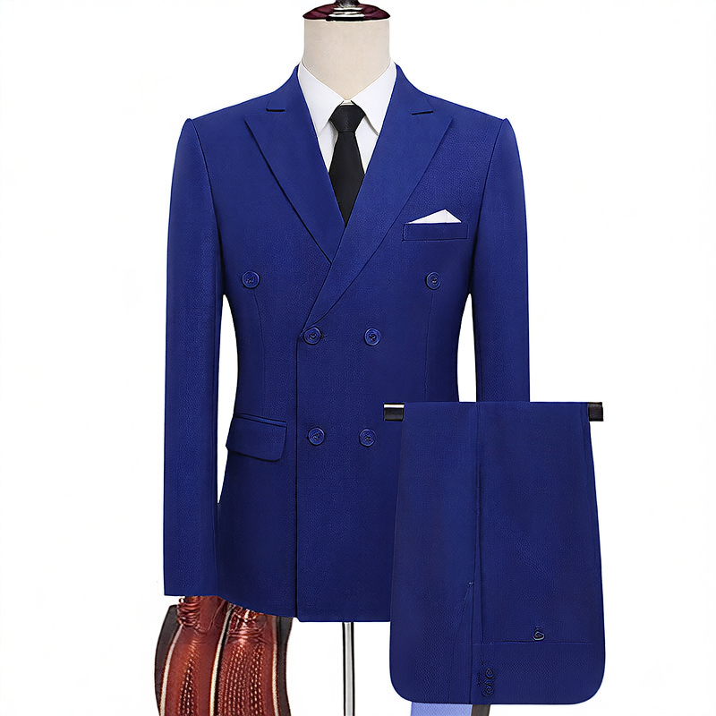 Double-Breasted Slim Fit Mens Suit Jacket and Trousers Set