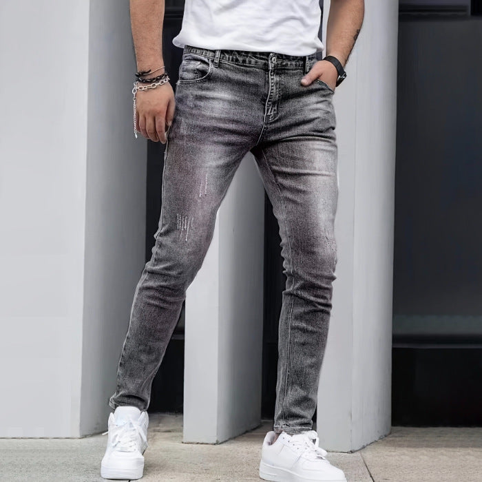 Men's casual solid-colored jeans