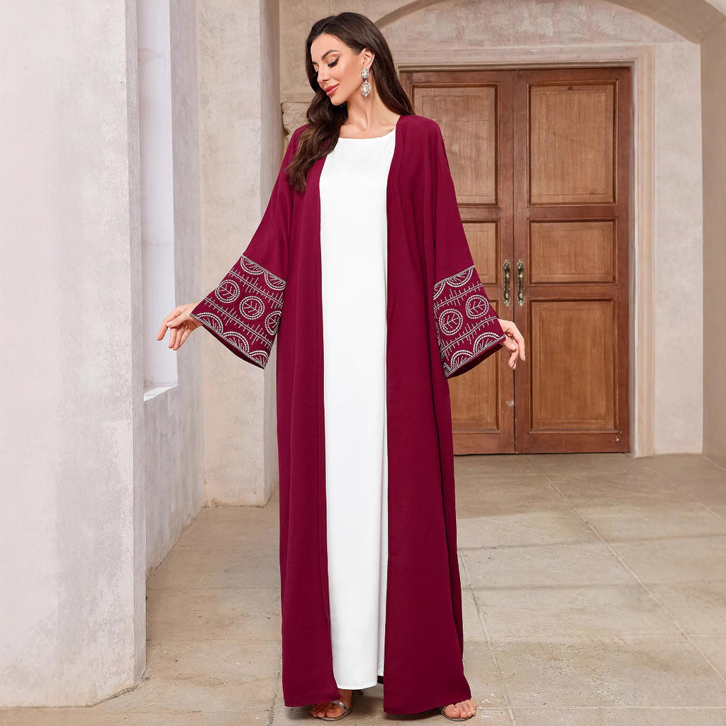 Embroidered cardigan robe with bat sleeves