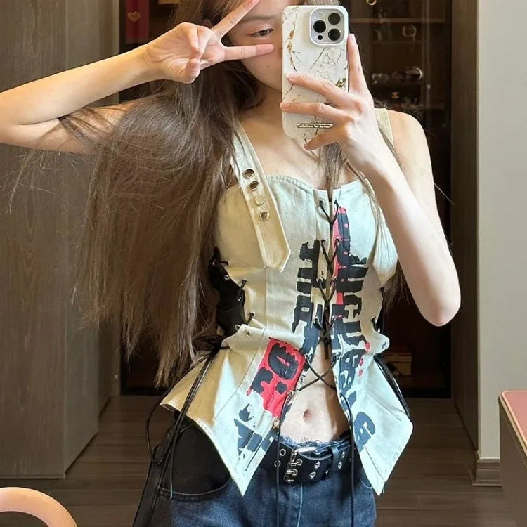 Adjustable Lace-Up Slim Fit Vest