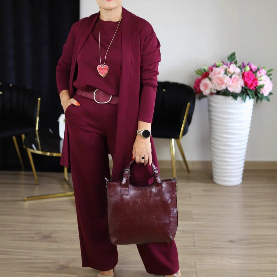Women's Solid Color Knit Three-Piece Set