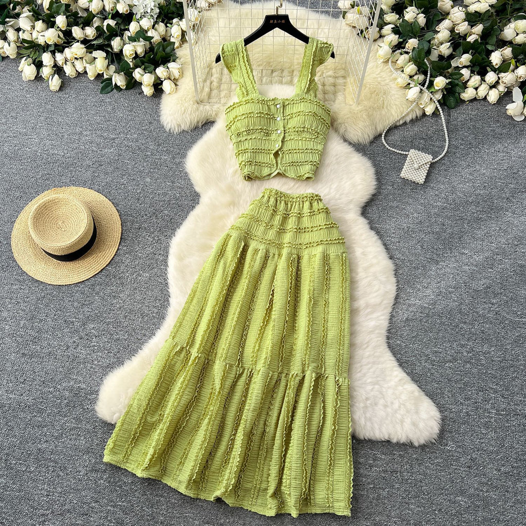 Women's Short Halter Top and Pleated Skirt Set