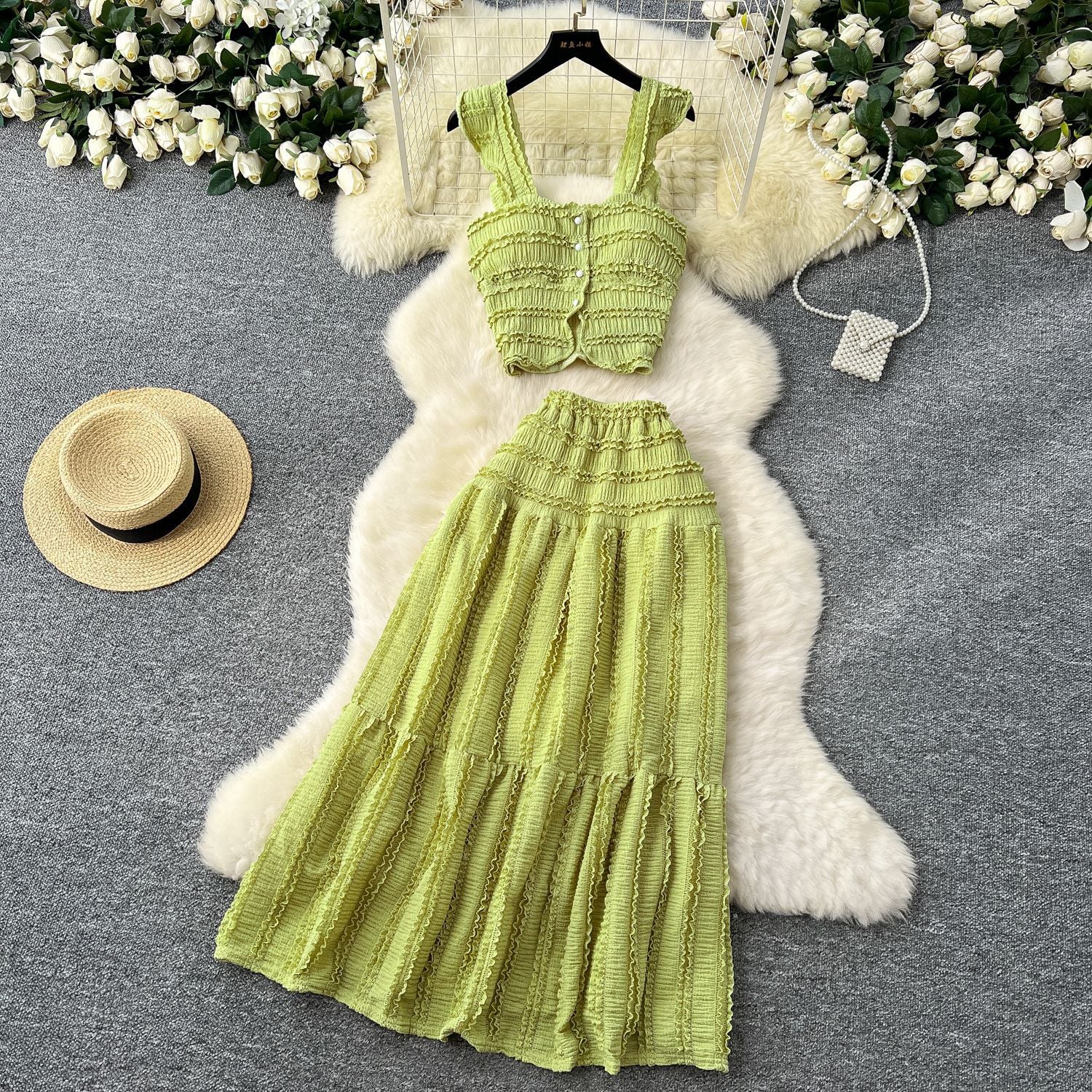Women's Short Halter Top and Pleated Skirt Set