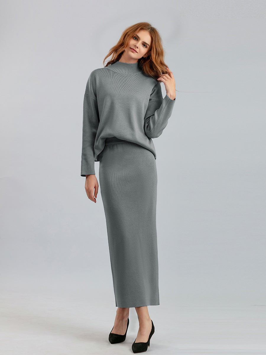 Two-piece set sweater top and long skirt
