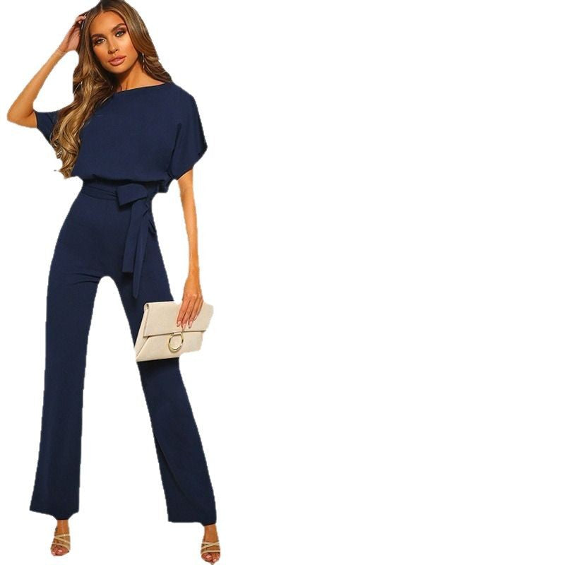 Elegant Button-Up Short-Sleeve Jumpsuit