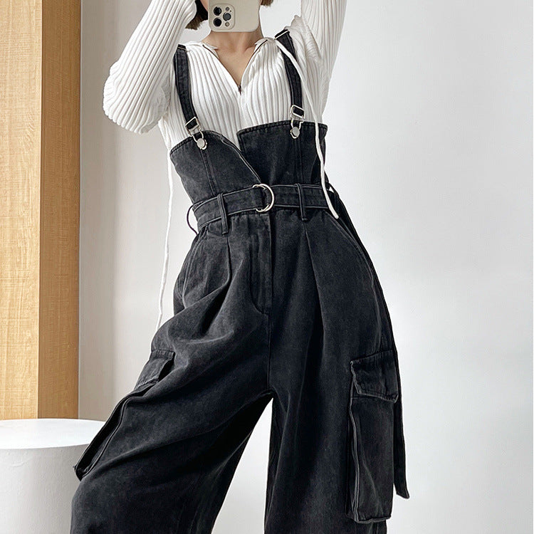 High-Waisted Wide-Leg Denim Overalls