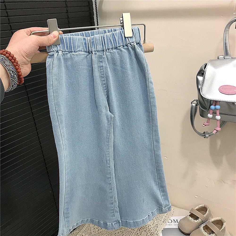 Girls' Floral Shirt and Denim Flared Pants Set