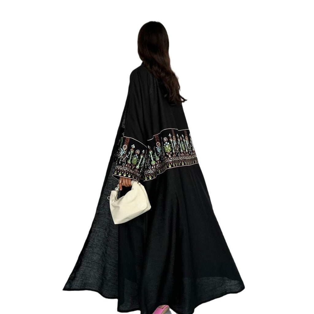 Cardigan with embroidered patterns and long robe