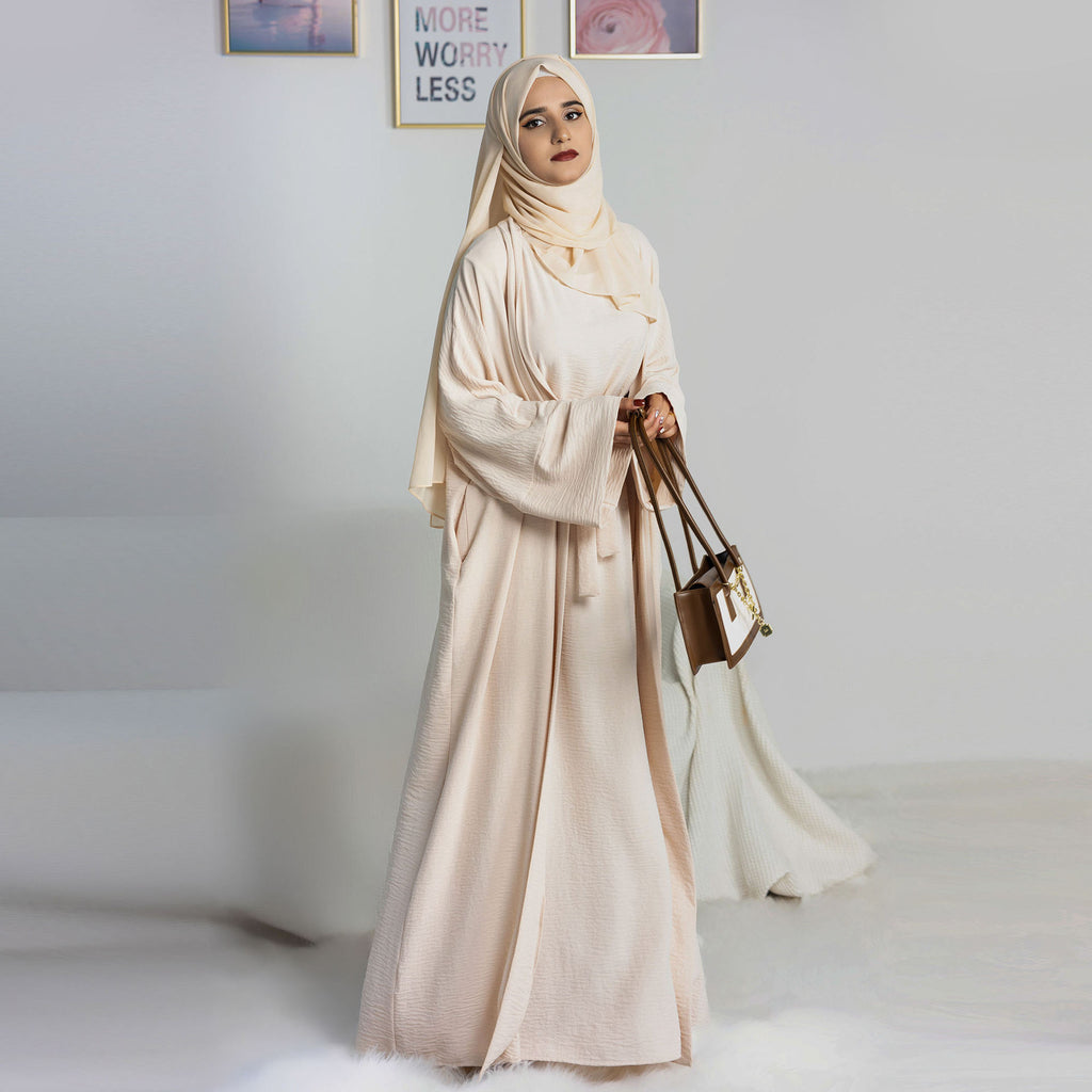 Long robe cardigan dress with two-piece inner layer