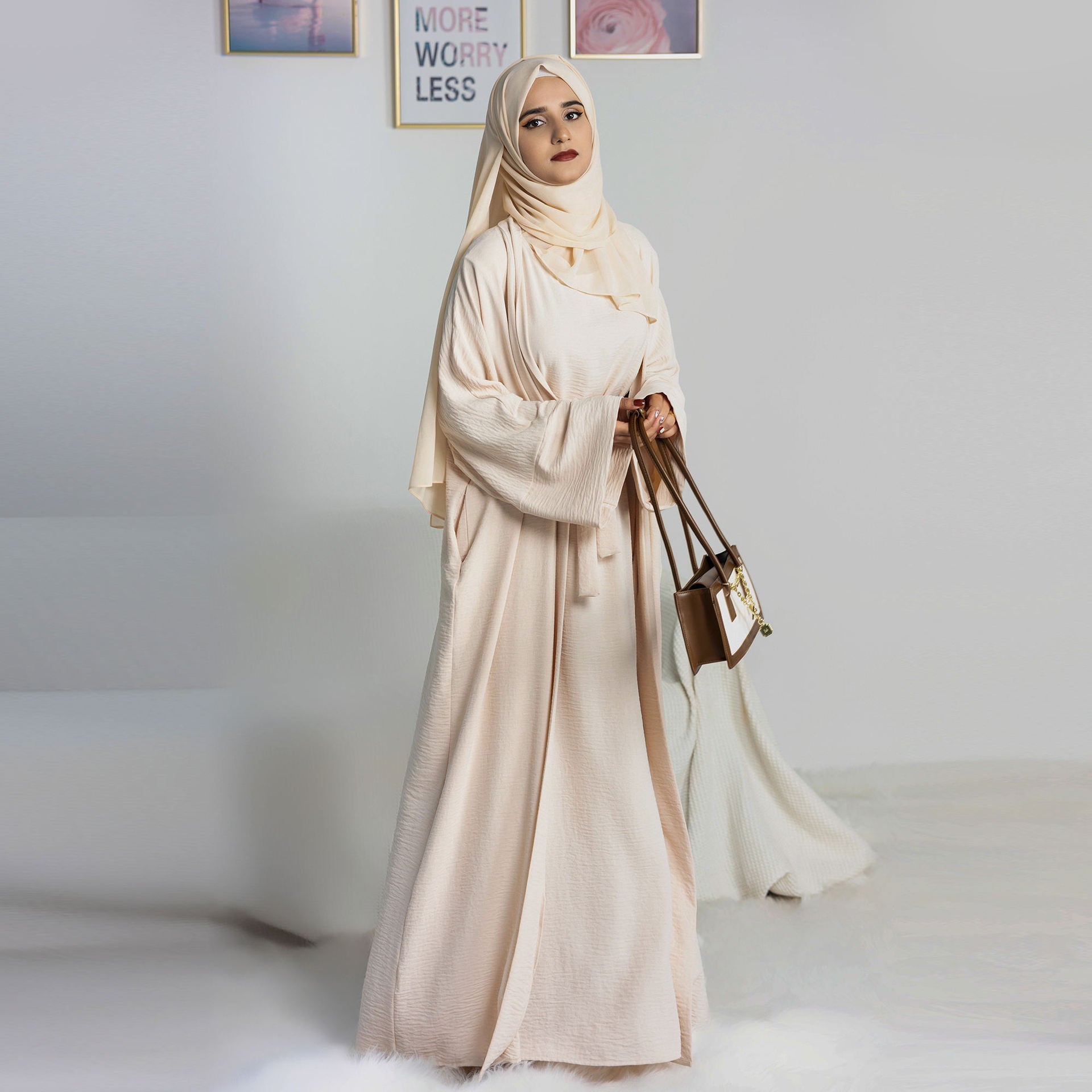Long robe cardigan dress with two-piece inner layer