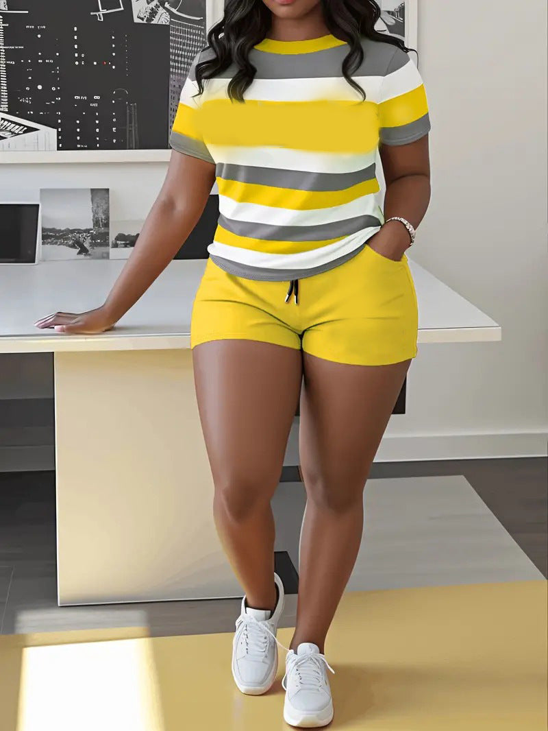 Loose print short sleeve shorts