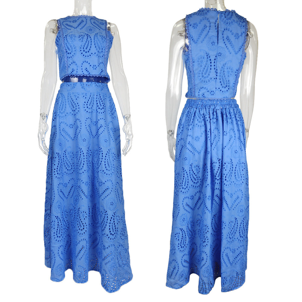 Elegant Sleeveless Lace Skirt Two-Piece Set