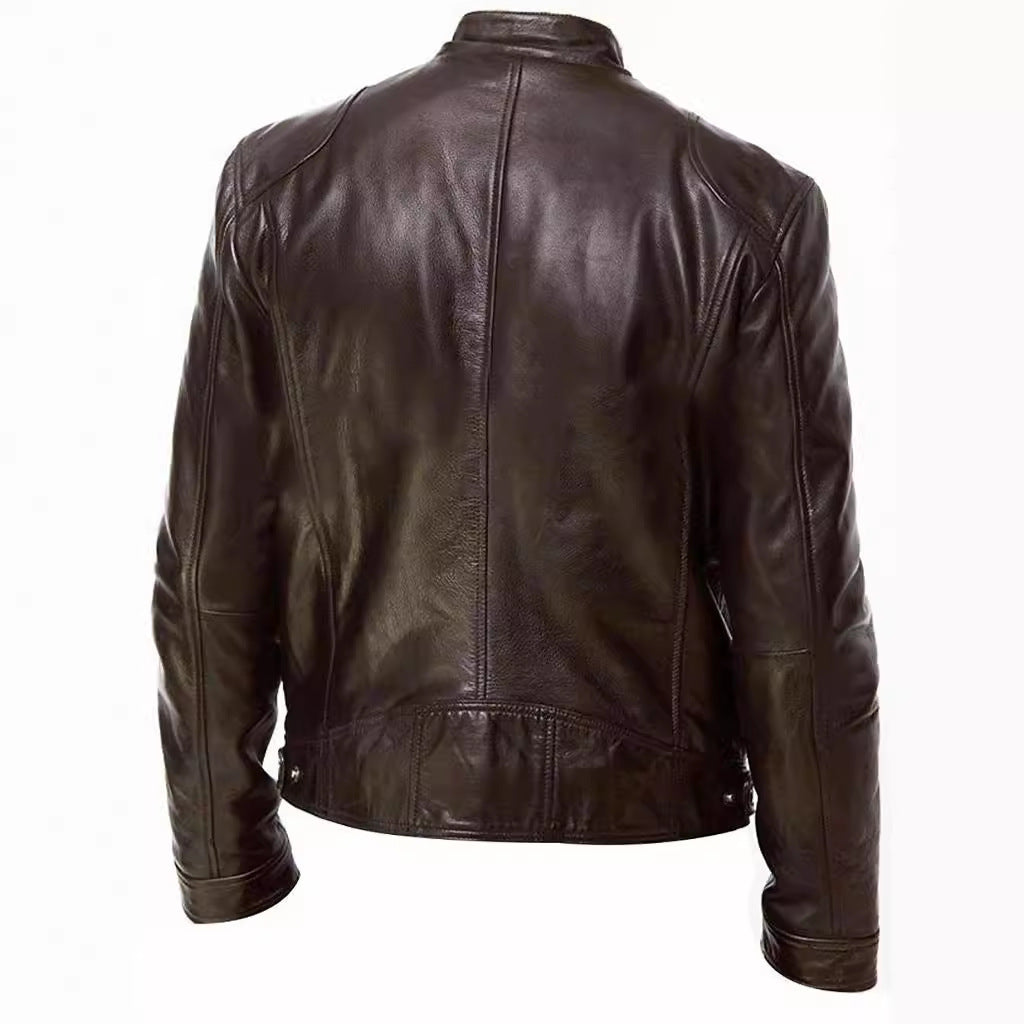 Men's Slim Fit PU Leather Biker Jacket with Zipper Pocket
