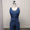 Women's Ice Silk Denim Vest and Wide Leg Trousers