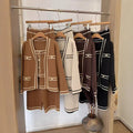 Knitted cardigan, vest, and wide-leg pants set