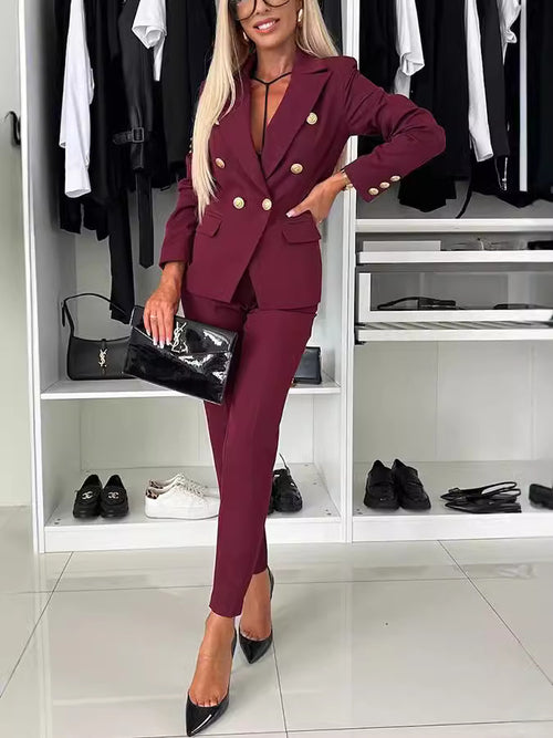 Professional Double-Breasted Suit Pants Set